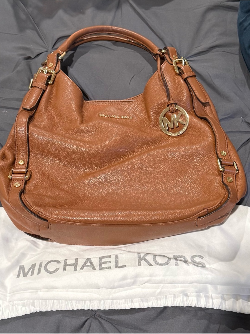 Michael Kors Cognac Pebbled Leather Shoulder Hobo
